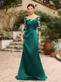 Sheath/Column Satin Applique Bateau 1/2 Sleeves Sweep/Brush Train Mother of the Bride Dresses