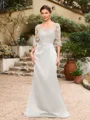 Sheath/Column Satin Applique Bateau 1/2 Sleeves Sweep/Brush Train Mother of the Bride Dresses