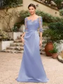 Sheath/Column Satin Applique Bateau 1/2 Sleeves Sweep/Brush Train Mother of the Bride Dresses