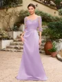 Sheath/Column Satin Applique Bateau 1/2 Sleeves Sweep/Brush Train Mother of the Bride Dresses