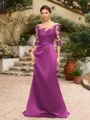 Sheath/Column Satin Applique Bateau 1/2 Sleeves Sweep/Brush Train Mother of the Bride Dresses
