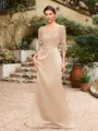Sheath/Column Satin Applique Bateau 1/2 Sleeves Sweep/Brush Train Mother of the Bride Dresses