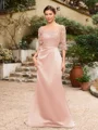 Sheath/Column Satin Applique Bateau 1/2 Sleeves Sweep/Brush Train Mother of the Bride Dresses