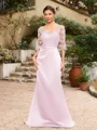 Sheath/Column Satin Applique Bateau 1/2 Sleeves Sweep/Brush Train Mother of the Bride Dresses