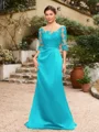 Sheath/Column Satin Applique Bateau 1/2 Sleeves Sweep/Brush Train Mother of the Bride Dresses