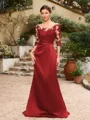 Sheath/Column Satin Applique Bateau 1/2 Sleeves Sweep/Brush Train Mother of the Bride Dresses