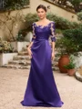 Sheath/Column Satin Applique Bateau 1/2 Sleeves Sweep/Brush Train Mother of the Bride Dresses