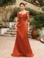 Sheath/Column Satin Applique Bateau 1/2 Sleeves Sweep/Brush Train Mother of the Bride Dresses