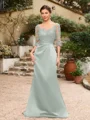 Sheath/Column Satin Applique Bateau 1/2 Sleeves Sweep/Brush Train Mother of the Bride Dresses