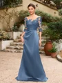 Sheath/Column Satin Applique Bateau 1/2 Sleeves Sweep/Brush Train Mother of the Bride Dresses
