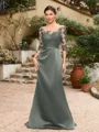 Sheath/Column Satin Applique Bateau 1/2 Sleeves Sweep/Brush Train Mother of the Bride Dresses
