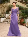Sheath/Column Satin Applique Bateau 1/2 Sleeves Sweep/Brush Train Mother of the Bride Dresses