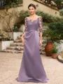 Sheath/Column Satin Applique Bateau 1/2 Sleeves Sweep/Brush Train Mother of the Bride Dresses