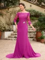 Sheath/Column Chiffon Applique Off-the-Shoulder 3/4 Sleeves Sweep/Brush Train Mother of the Bride Dresses