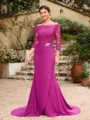 Sheath/Column Chiffon Applique Off-the-Shoulder 3/4 Sleeves Sweep/Brush Train Mother of the Bride Dresses