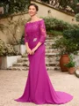 Sheath/Column Chiffon Applique Off-the-Shoulder 3/4 Sleeves Sweep/Brush Train Mother of the Bride Dresses