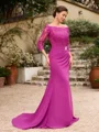 Sheath/Column Chiffon Applique Off-the-Shoulder 3/4 Sleeves Sweep/Brush Train Mother of the Bride Dresses