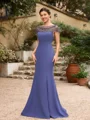 Sheath/Column Chiffon Beading Bateau Short Sleeves Floor-Length Mother of the Bride Dresses
