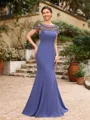 Sheath/Column Chiffon Beading Bateau Short Sleeves Floor-Length Mother of the Bride Dresses