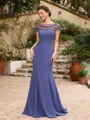 Sheath/Column Chiffon Beading Bateau Short Sleeves Floor-Length Mother of the Bride Dresses