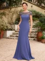 Sheath/Column Chiffon Beading Bateau Short Sleeves Floor-Length Mother of the Bride Dresses