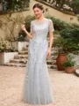 A-Line/Princess Tulle Ruched Bateau Short Sleeves Ankle-Length Mother of the Bride Dresses