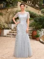 A-Line/Princess Tulle Ruched Bateau Short Sleeves Ankle-Length Mother of the Bride Dresses