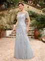 A-Line/Princess Tulle Ruched Bateau Short Sleeves Ankle-Length Mother of the Bride Dresses