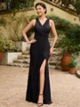 Sheath/Column Jersey Ruched V-neck Sleeveless Floor-Length Mother of the Bride Dresses