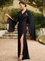 Sheath/Column Jersey Ruched V-neck Sleeveless Floor-Length Mother of the Bride Dresses