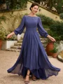 A-Line/Princess Chiffon Ruched Bateau 3/4 Sleeves Asymmetrical Mother of the Bride Dresses