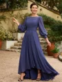 A-Line/Princess Chiffon Ruched Bateau 3/4 Sleeves Asymmetrical Mother of the Bride Dresses