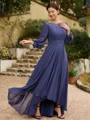 A-Line/Princess Chiffon Ruched Bateau 3/4 Sleeves Asymmetrical Mother of the Bride Dresses