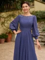 A-Line/Princess Chiffon Ruched Bateau 3/4 Sleeves Asymmetrical Mother of the Bride Dresses