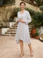 Sheath/Column Chiffon Applique Bateau 3/4 Sleeves Short/Mini Mother of the Bride Dresses
