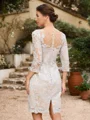 Sheath/Column Chiffon Applique Bateau 3/4 Sleeves Short/Mini Mother of the Bride Dresses