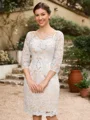 Sheath/Column Chiffon Applique Bateau 3/4 Sleeves Short/Mini Mother of the Bride Dresses