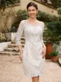 Sheath/Column Chiffon Applique Bateau 3/4 Sleeves Short/Mini Mother of the Bride Dresses