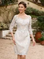 Sheath/Column Chiffon Applique Bateau 3/4 Sleeves Short/Mini Mother of the Bride Dresses