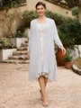 Sheath/Column Chiffon Applique Bateau 3/4 Sleeves Short/Mini Mother of the Bride Dresses