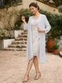 Sheath/Column Chiffon Applique Bateau 3/4 Sleeves Short/Mini Mother of the Bride Dresses