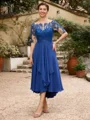 A-Line/Princess Chiffon Applique Bateau 1/2 Sleeves Tea-Length Mother of the Bride Dresses