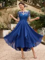 A-Line/Princess Chiffon Applique Bateau 1/2 Sleeves Tea-Length Mother of the Bride Dresses
