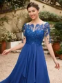 A-Line/Princess Chiffon Applique Bateau 1/2 Sleeves Tea-Length Mother of the Bride Dresses