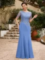 Sheath/Column Chiffon Applique Bateau Short Sleeves Floor-Length Mother of the Bride Dresses