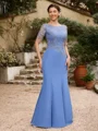Sheath/Column Chiffon Applique Bateau Short Sleeves Floor-Length Mother of the Bride Dresses