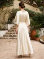 A-Line/Princess Silk like Satin Ruched Scoop 1/2 Sleeves Ankle-Length Mother of the Bride Dresses