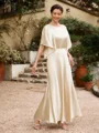 A-Line/Princess Silk like Satin Ruched Scoop 1/2 Sleeves Ankle-Length Mother of the Bride Dresses