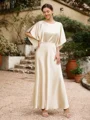A-Line/Princess Silk like Satin Ruched Scoop 1/2 Sleeves Ankle-Length Mother of the Bride Dresses