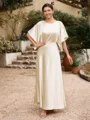 A-Line/Princess Silk like Satin Ruched Scoop 1/2 Sleeves Ankle-Length Mother of the Bride Dresses